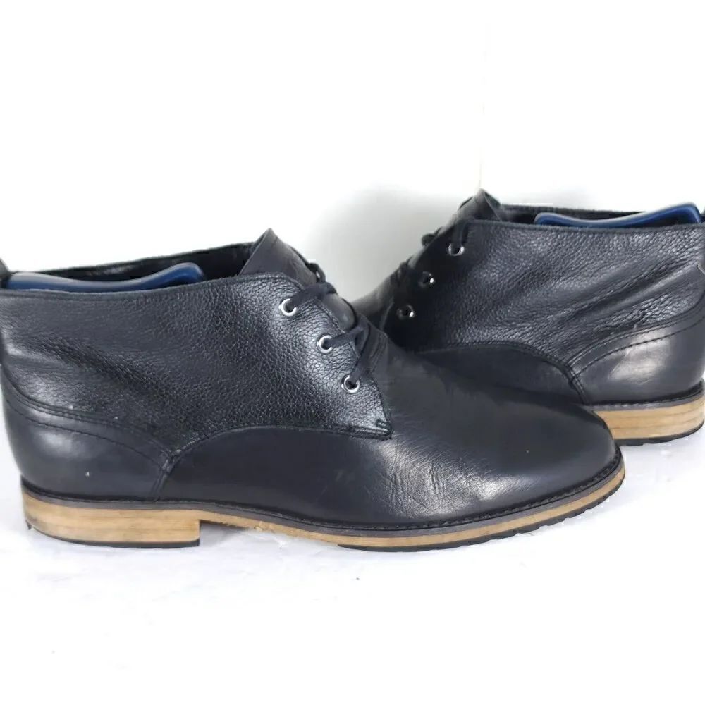 Andrew Marc Men's Nykanel US 11 Black Leather Lace-Up Ankle Chukka Boots - Picture 10 of 14